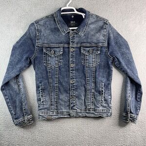 BKE Men Jacket MEDIUM Blue Denim Jacket Western Button Trucker Stretch